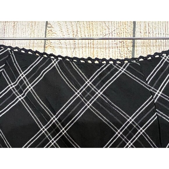 Vtg Y2K Aeropostale A-Line Plaid Skirt L Black White Lace Trim Grunge Academia - Picture 3 of 8